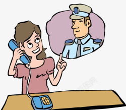 卡通出入境警察卡通报警的女人高清图片