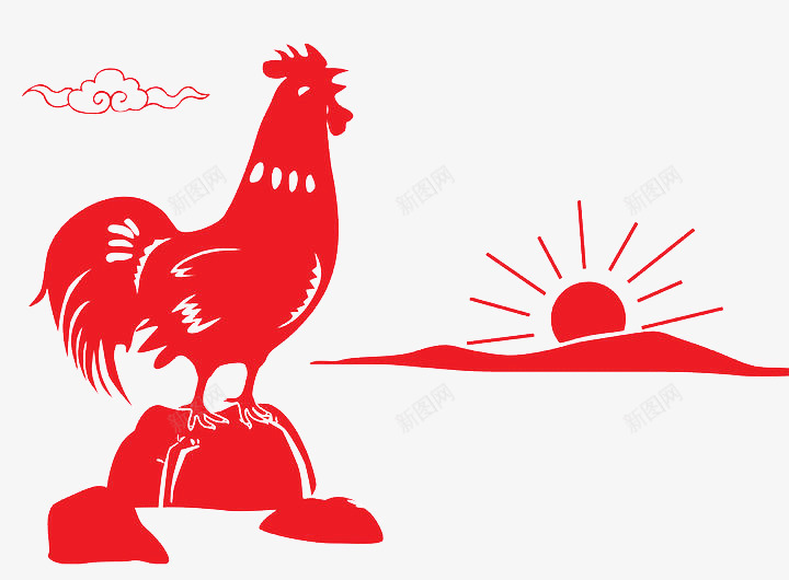 2017看着太阳的鸡剪纸png免抠素材_新图网 https://ixintu.com 2017 云 剪纸 太阳 红色 鸡年