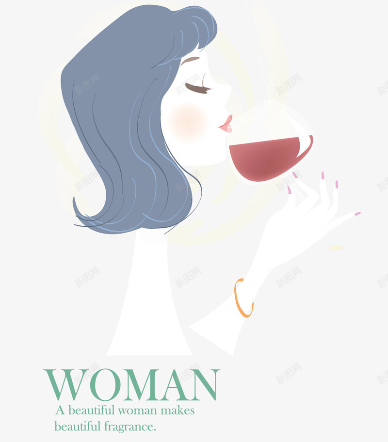 喝红酒的女人png免抠素材_新图网 https://ixintu.com 喝红酒的女人 女人 矢量素材 酒 长发