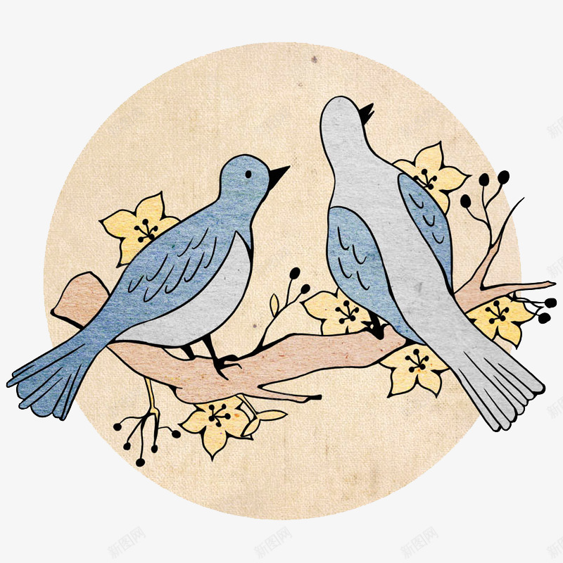 卡通树枝上的鸟png免抠素材_新图网 https://ixintu.com 卡通 月亮 树枝 花好月圆 花枝 蓝色的鸟 鸟