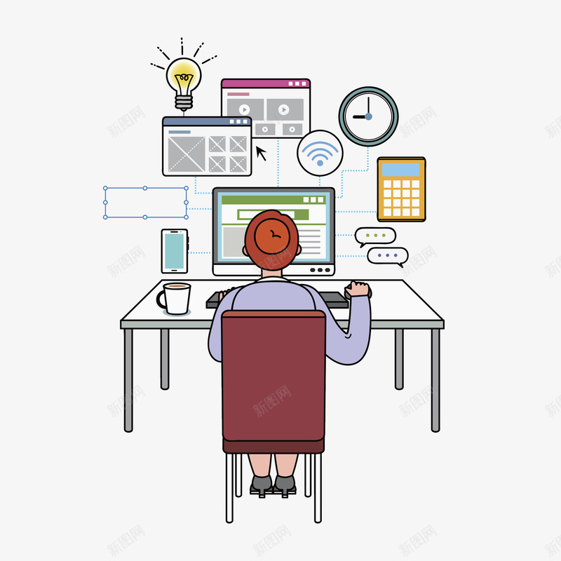 卡通办公室的女人图png免抠素材_新图网 https://ixintu.com 办公室 卡通 商务 女人 工作的 电脑 背影