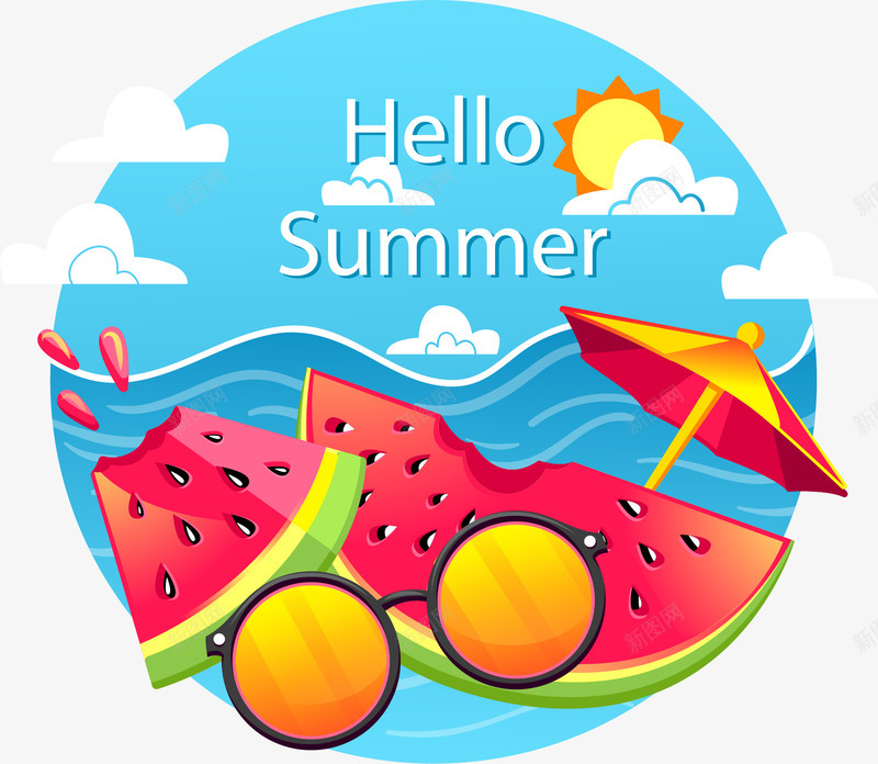 手绘西瓜和墨镜png免抠素材_新图网 https://ixintu.com Hello summer 你好夏天 墨镜 夏日 手绘 西瓜