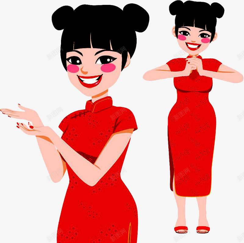 穿旗袍的可爱中国娃娃png免抠素材_新图网 https://ixintu.com 中国娃娃 作揖 卡通人物插图 可爱 穿旗袍 穿旗袍的女人 红色旗袍