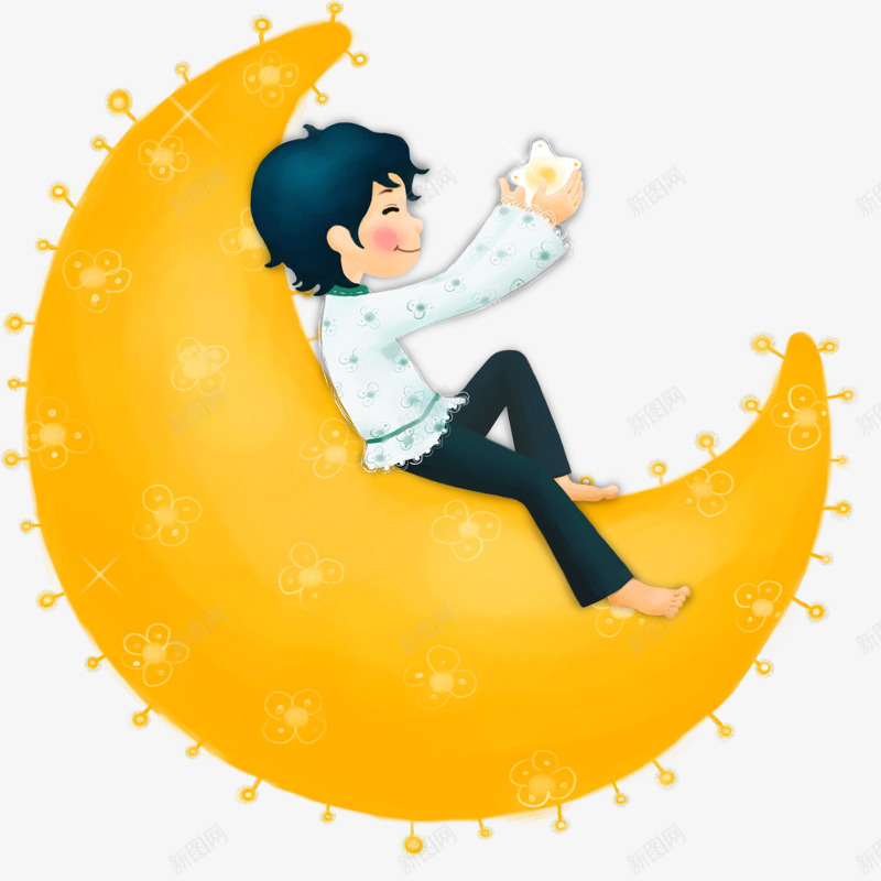 坐在月亮上的男孩png免抠素材_新图网 https://ixintu.com 儿童节 儿童节素材 卡通 卡通素材 月亮 男孩
