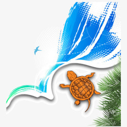 水彩海龟椰子树海浪背景装饰高清图片