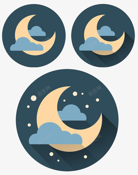 夜空月亮图案psd免抠素材_新图网 https://ixintu.com 云朵 圆形 挂饰 装饰
