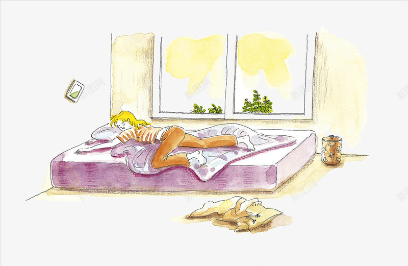 手绘水彩趴在床上睡着的女孩png免抠素材_新图网 https://ixintu.com 女孩 手绘 水彩 水彩手绘插图 睡着 睡着的女人 趴在床上