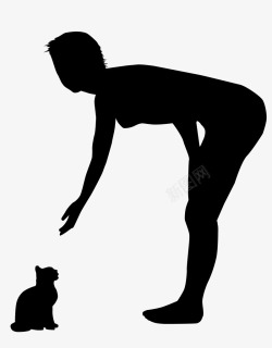 逗玩逗小猫的女人黑影高清图片