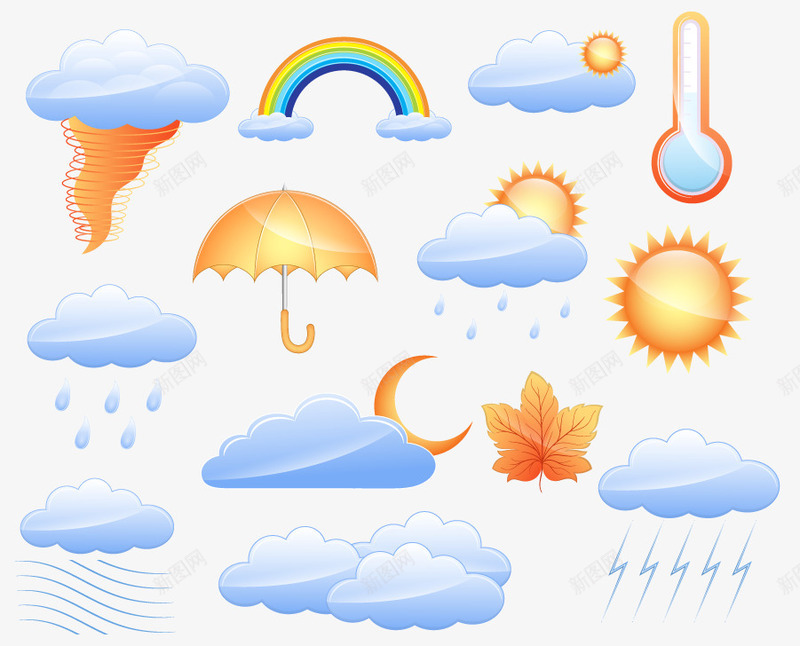 天气图标png_新图网 https://ixintu.com 卡通 图标 天气 天气图标 太阳 手绘 雨伞