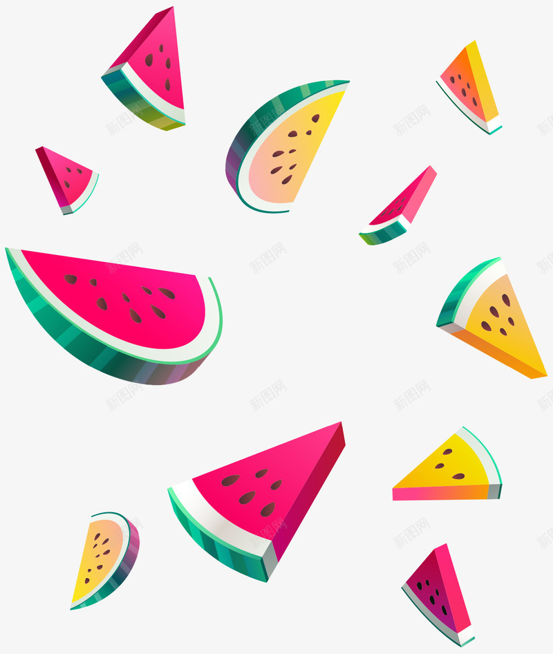 彩色的西瓜png免抠素材_新图网 https://ixintu.com 三角形西瓜 半圆形西瓜 水彩西瓜 水果 西瓜 食物
