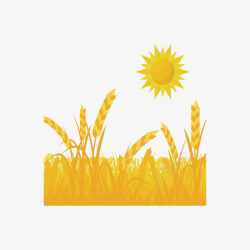 卡通太阳下的金色小麦素材
