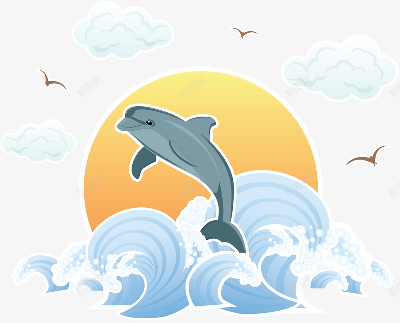 海豚png免抠素材_新图网 https://ixintu.com 大海图片 太阳元素 海洋生物 海鸥素材