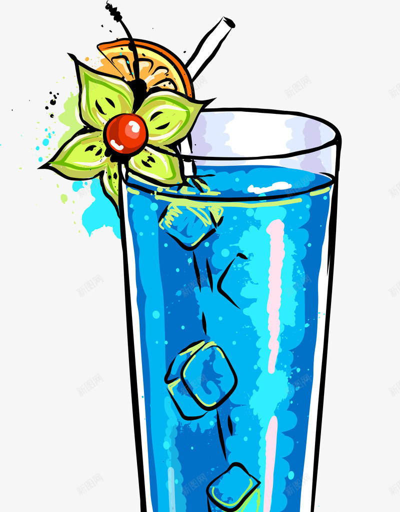 蓝色清新边框饮料png免抠素材_新图网 https://ixintu.com 冰块 果汁 清凉夏日 清新 蓝色 装饰图案 饮料