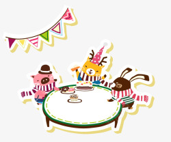 动物聚餐卡通动物的生日聚会高清图片