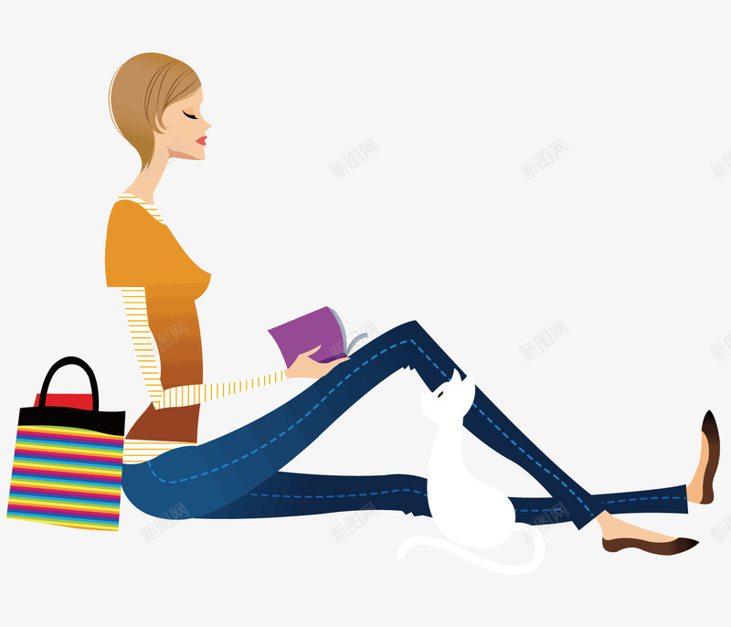 坐着看书的女人png免抠素材_新图网 https://ixintu.com 包 坐着的女人 坐着读书 女人 看书 矢量素材
