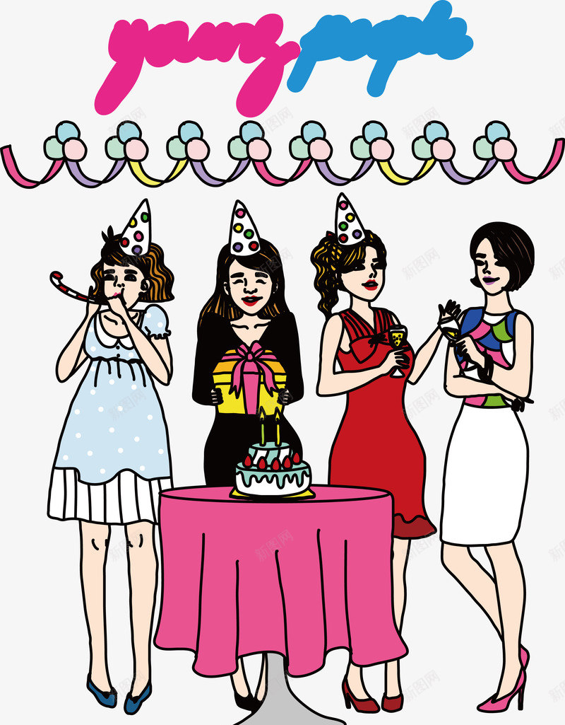 一起庆祝的女孩儿png免抠素材_新图网 https://ixintu.com 女孩子 庆祝 欢快 派对 生日 蛋糕