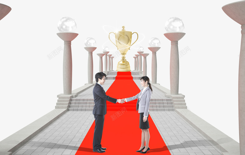 握手的商务男女psd免抠素材_新图网 https://ixintu.com 商务男女 女人 握手 男人 红色地毯