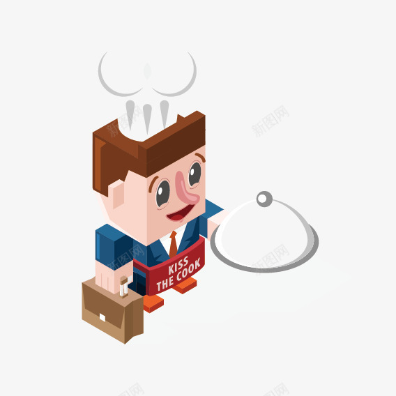 卡通方块职人厨师png免抠素材_新图网 https://ixintu.com 卡通 厨师 方块 职人