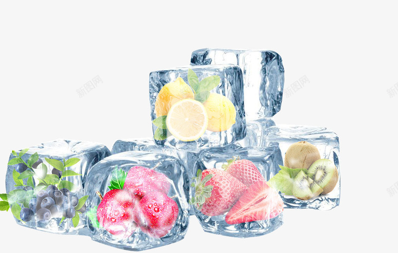 冰块里的水果png免抠素材_新图网 https://ixintu.com 冰块 手绘 柠檬 简图 草莓