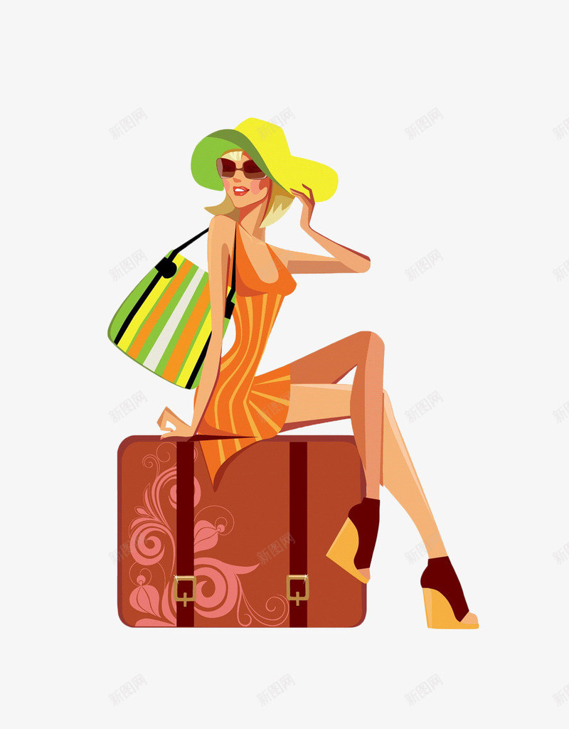 坐在箱子上的女人png免抠素材_新图网 https://ixintu.com 卡通 女人 旅行 箱子 行李
