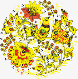 黄色花鸟图案素材