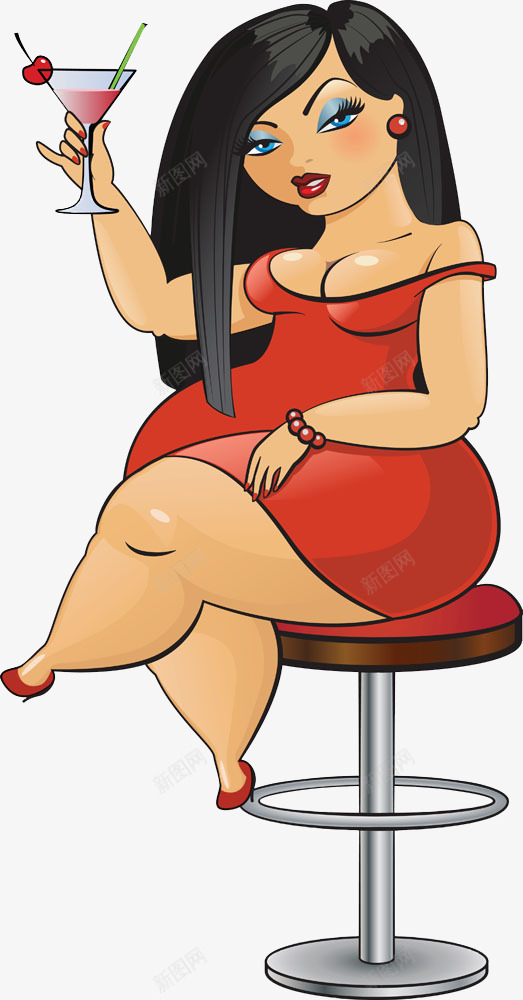 坐在凳子上的卡通胖女人png免抠素材_新图网 https://ixintu.com 卡通 女人 素材 胖