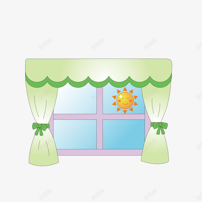 窗户窗帘png免抠素材_新图网 https://ixintu.com 卡通 太阳 小时候窗帘 窗帘 窗户
