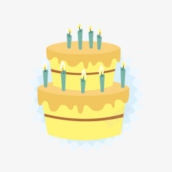 食物活动黄色插着蜡烛的卡通蛋糕高清图片