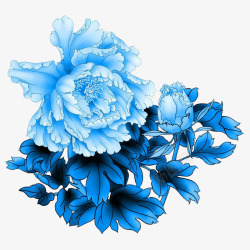 蓝色手绘牡丹花素材