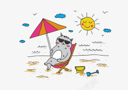 沙滩晒太阳的猫咪素材