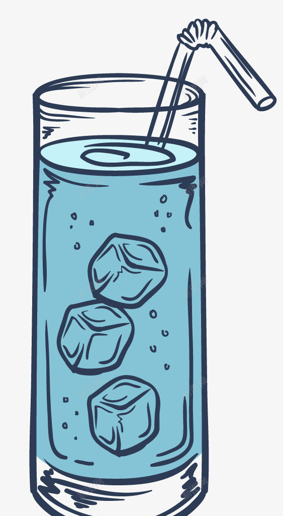 卡通蓝色冰块果汁png免抠素材_新图网 https://ixintu.com 创意 动漫动画 卡通手绘 吸管 简约 蓝色冰块果汁