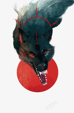 狼插画设计水彩狼高清图片
