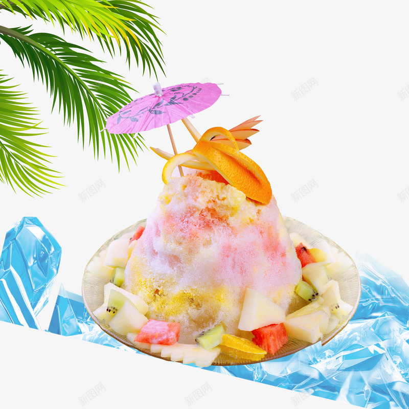 夏日促销元素psd免抠素材_新图网 https://ixintu.com 冰块 冰淇淋 夏日元素 椰子树