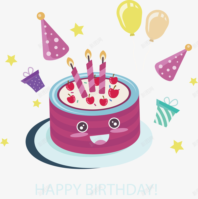 紫色笑脸生日蛋糕png免抠素材_新图网 https://ixintu.com 庆祝生日 生日派对 矢量png 笑脸的蛋糕 紫色的蛋糕 蛋糕