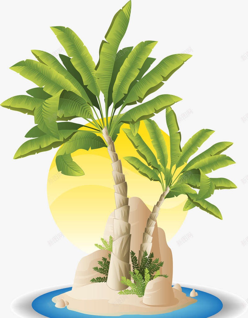美丽海边沙滩风景png免抠素材_新图网 https://ixintu.com 孤岛 椰子树 海边沙滩 海边风景 美丽风景 黄色太阳