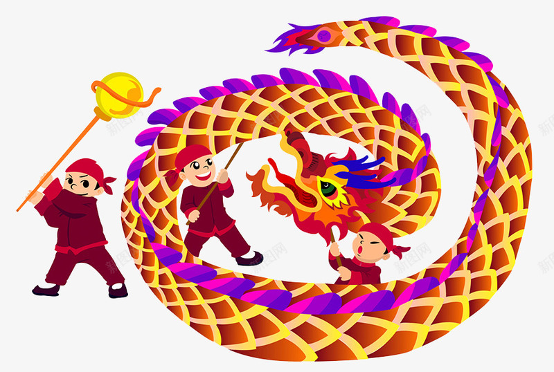 舞龙插画psd免抠素材_新图网 https://ixintu.com 传统节日 历史 庆祝 舞龙