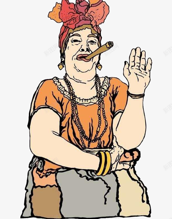 抽烟的老人png免抠素材_新图网 https://ixintu.com 不健康 不利 卡通 危害 女士 手绘 抽烟 抽烟的女人 项链