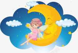 国际儿童日睡觉月亮上的仙女矢量图高清图片