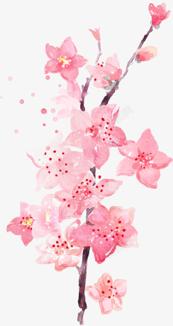 粉色水墨古典花朵素材