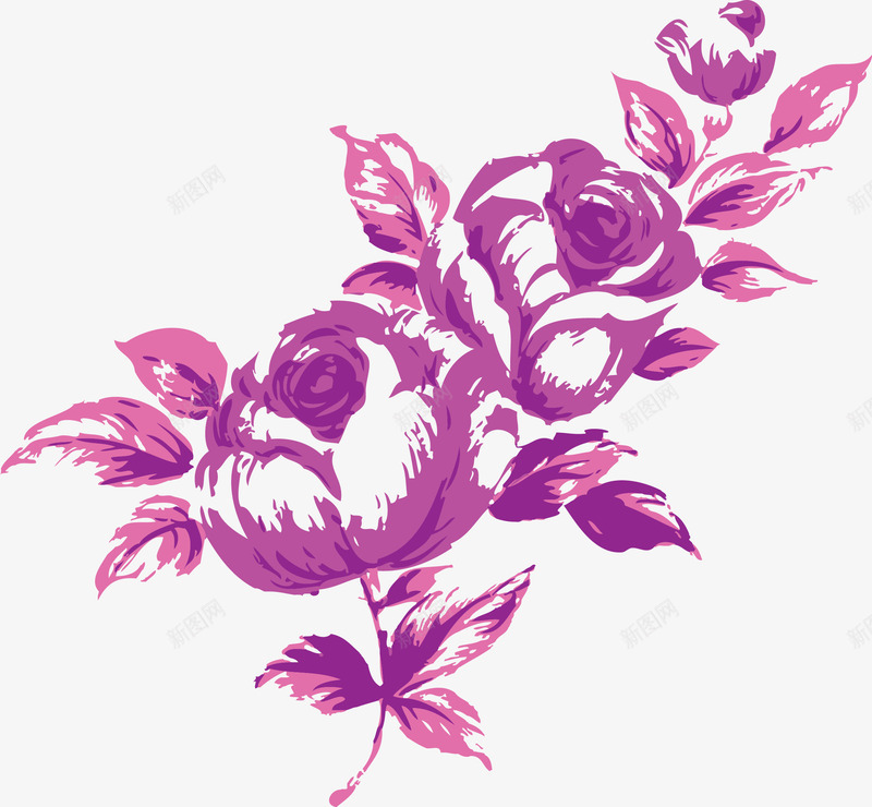 紫色牡丹png免抠素材_新图网 https://ixintu.com 手绘 牡丹 紫色 花朵