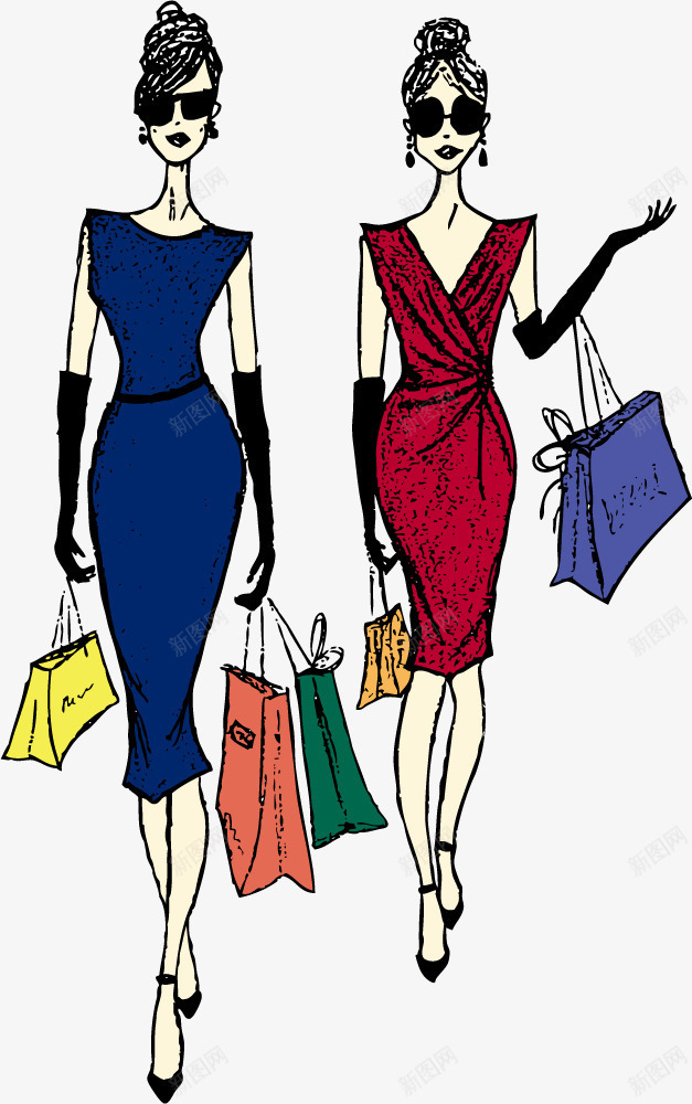 购物的女人png免抠素材_新图网 https://ixintu.com 优雅 墨镜 女人 女装 时尚 袋子 购物 贵妇 连衣裙
