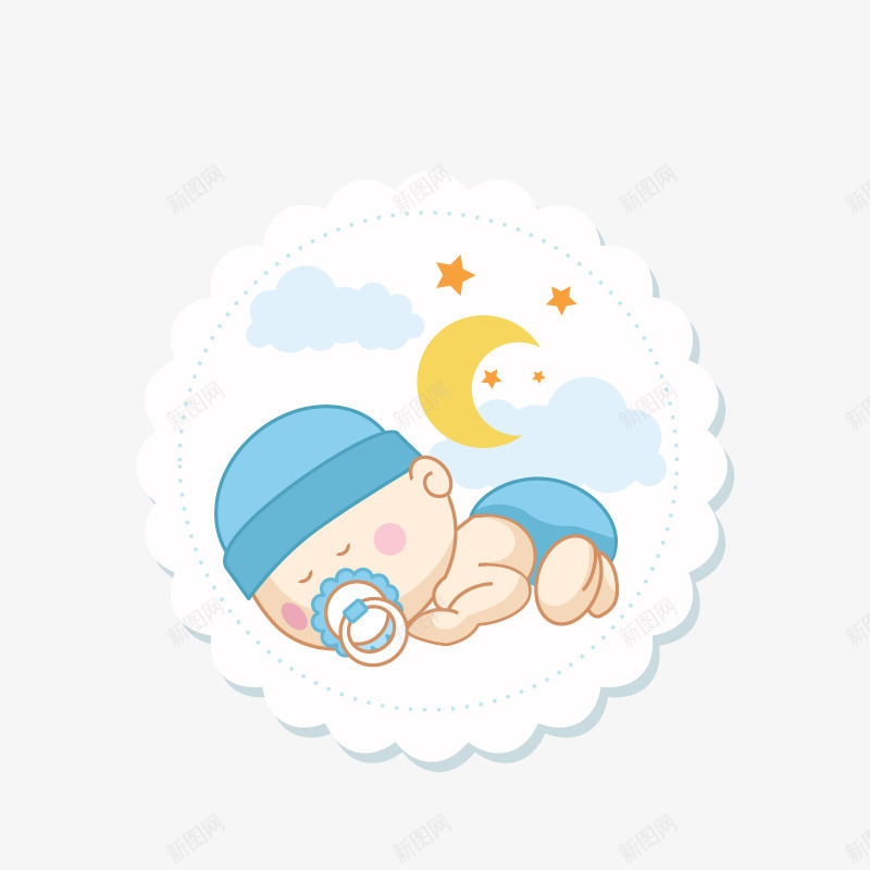 婴儿png免抠素材_新图网 https://ixintu.com 入睡的婴儿 月亮 趴着的婴儿