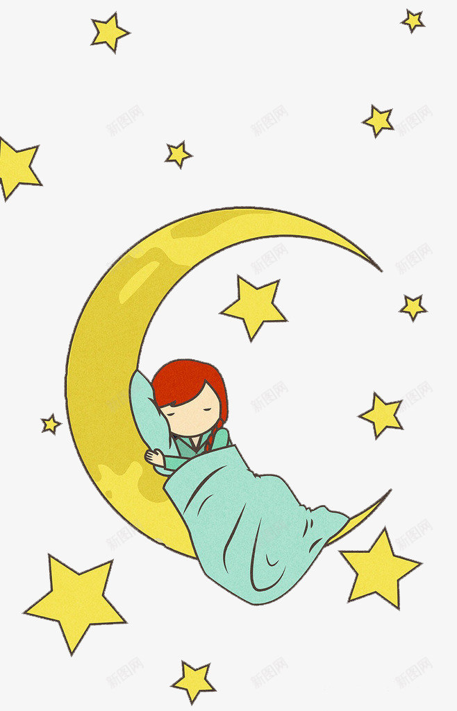 睡在月亮山的女孩png免抠素材_新图网 https://ixintu.com 卡通女孩 星星 月亮 童趣