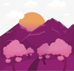 紫色树干紫色山坡矢量图高清图片