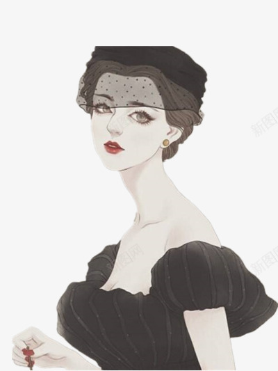 穿黑色礼服的优雅女人png免抠素材_新图网 https://ixintu.com 手绘 插画 装饰