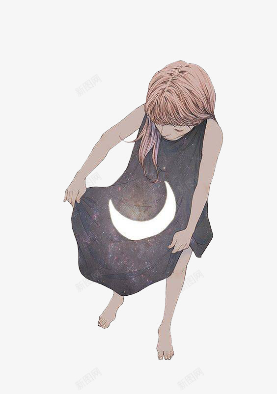 盛着月亮的女孩png免抠素材_新图网 https://ixintu.com 光明 夜晚 手绘 月亮 通话