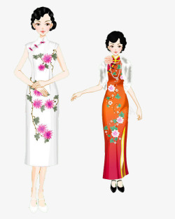 中国传统服饰卡通旗袍女人高清图片