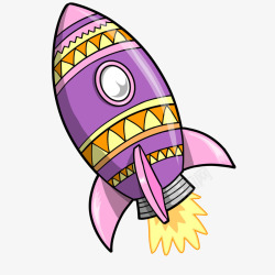 卡通紫色的火箭手绘矢量图素材