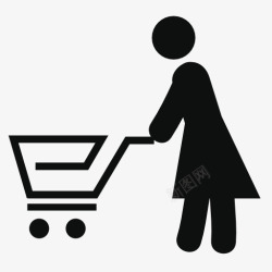 推着车的女人推着购物车的女人图标高清图片