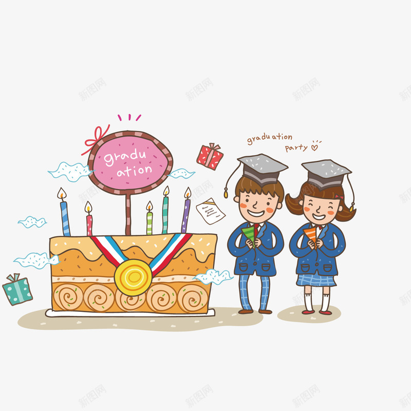 毕业典礼庆祝png免抠素材_新图网 https://ixintu.com 人物 博士帽 毕业 蛋糕